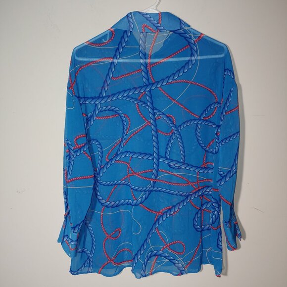 ZARA Nautical Ropes Print Oversized Blouse Shirt Size XS Blue - Picture 5 of 5